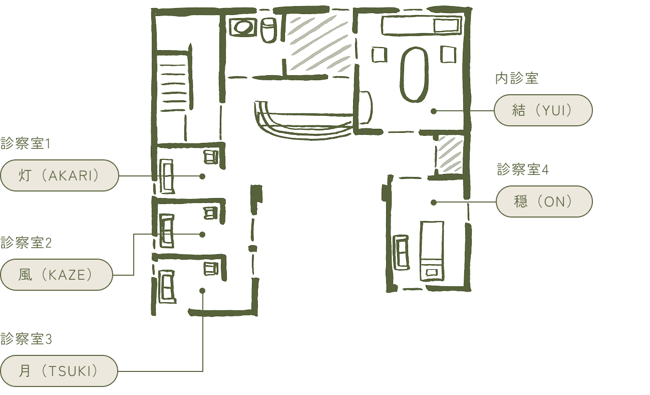 1Fは待合室のない、プライベートな診療エリア